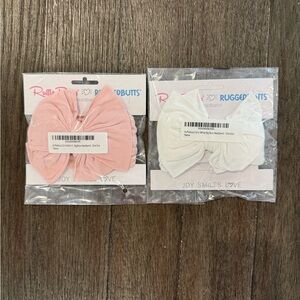 Ruffle Butts Pink and White Bow Headband Set